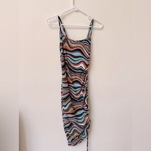 Almost Famous Runched Striped Spaghetti Strap Dress Bodycon Mididress